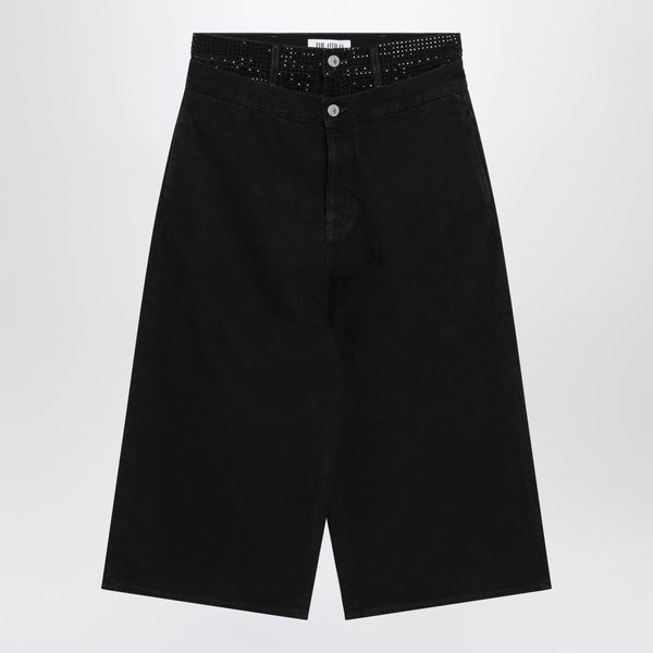 Wide-Leg Jeans In Black Denim With Crystals