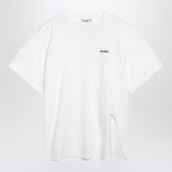 Oversized Cotton Jersey T-Shirt With Cutout Hem, White