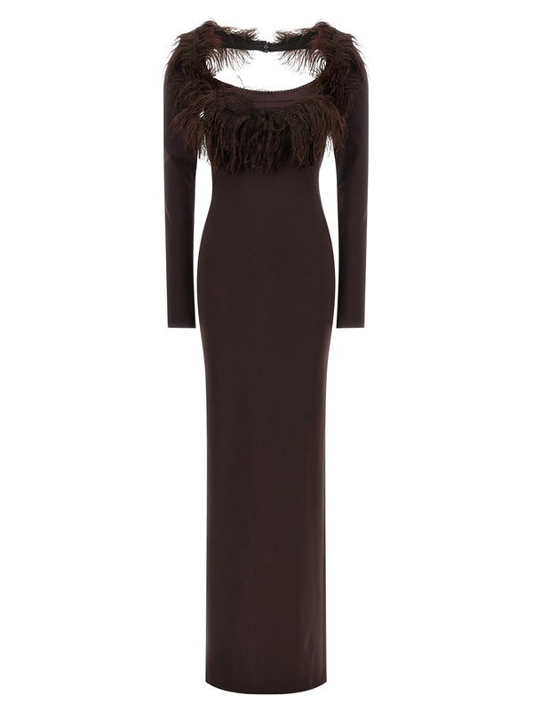 Feather Dress Dresses Brown