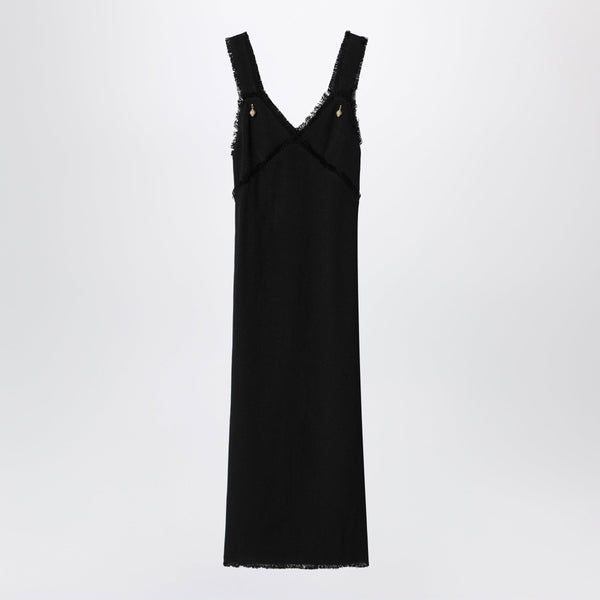 Black Slip Dress In Textured Sablé