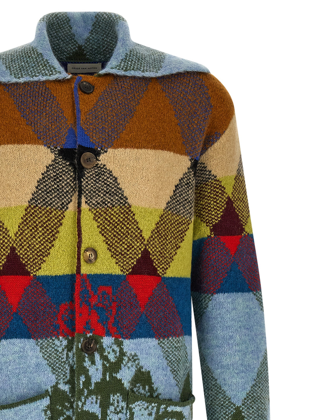 Dries Van Noten  Patchwork Intarsia Cardigan Sweaters and Cardigans - Multicolor | 5963f965ac0659fda22286f225bbad245657841a