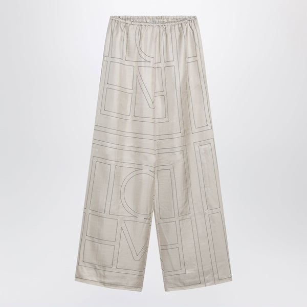 Ivory Silk Trousers With Monogram
