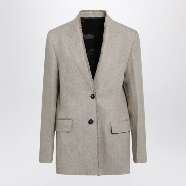Beige Frayed-Lapel Natural Linen Blazer