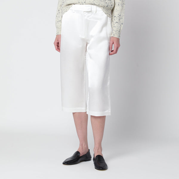 White Linen-Blend Satin Bermuda Shorts