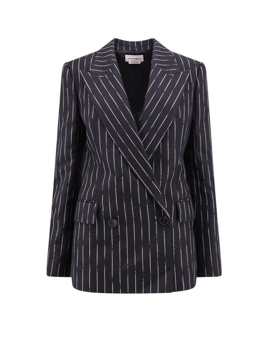 Double-Breasted Broken Pinstripe Blazer