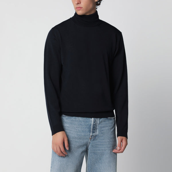 Navy Blue Wool Turtleneck Sweater