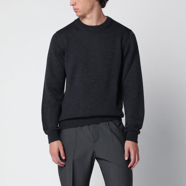 Anthracite Grey Wool Crew-Neck Sweater