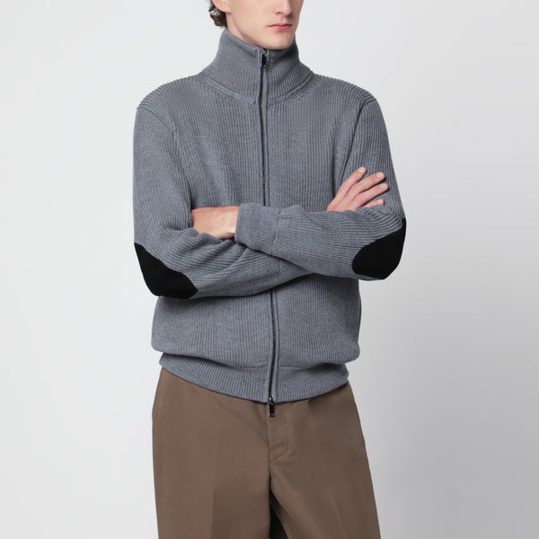 Grey Zip-Up Cardigan In Wool