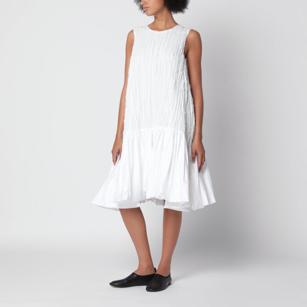 White Balloon Midi Dress In Cotton