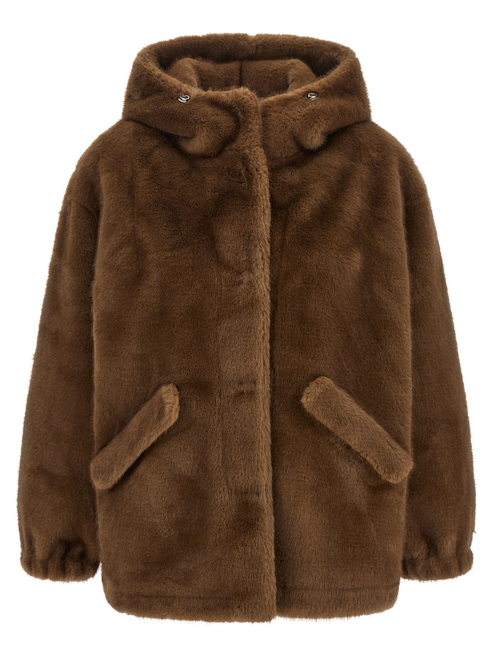Lou Andrea Eco-Fur Hooded Jacket Puffer Jackets - Brown | a6032bc03a93b6e82180f0bdbdd507c0f65f4811