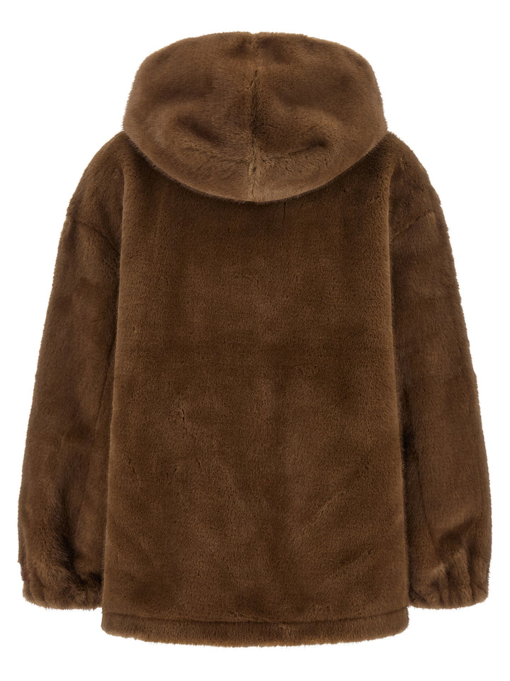 Lou Andrea Eco-Fur Hooded Jacket Puffer Jackets - Brown | a52454541be52e463674c5666fb8f02522fc77d3