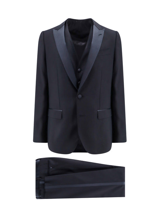 Virgin Wool Blend Tuxedo With Gilet And Satin Profiles