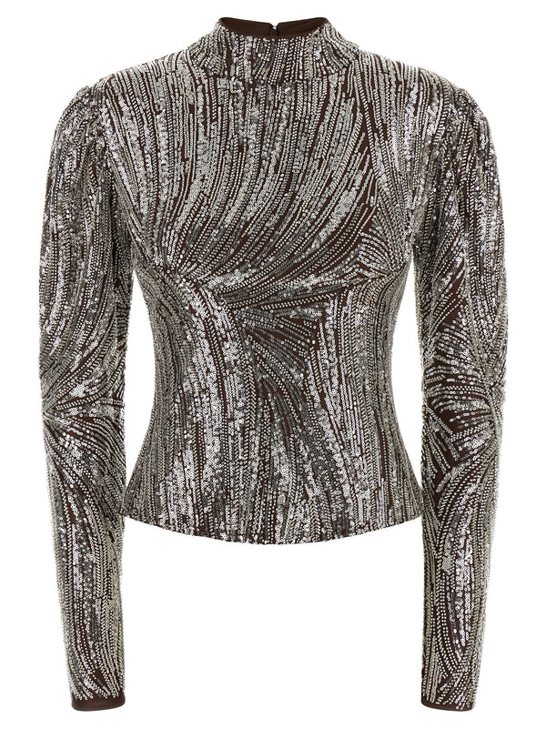 Sequin Top Tops Brown