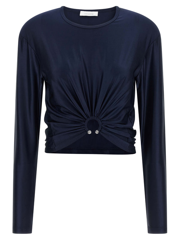 Piercing Detail Tops Blue