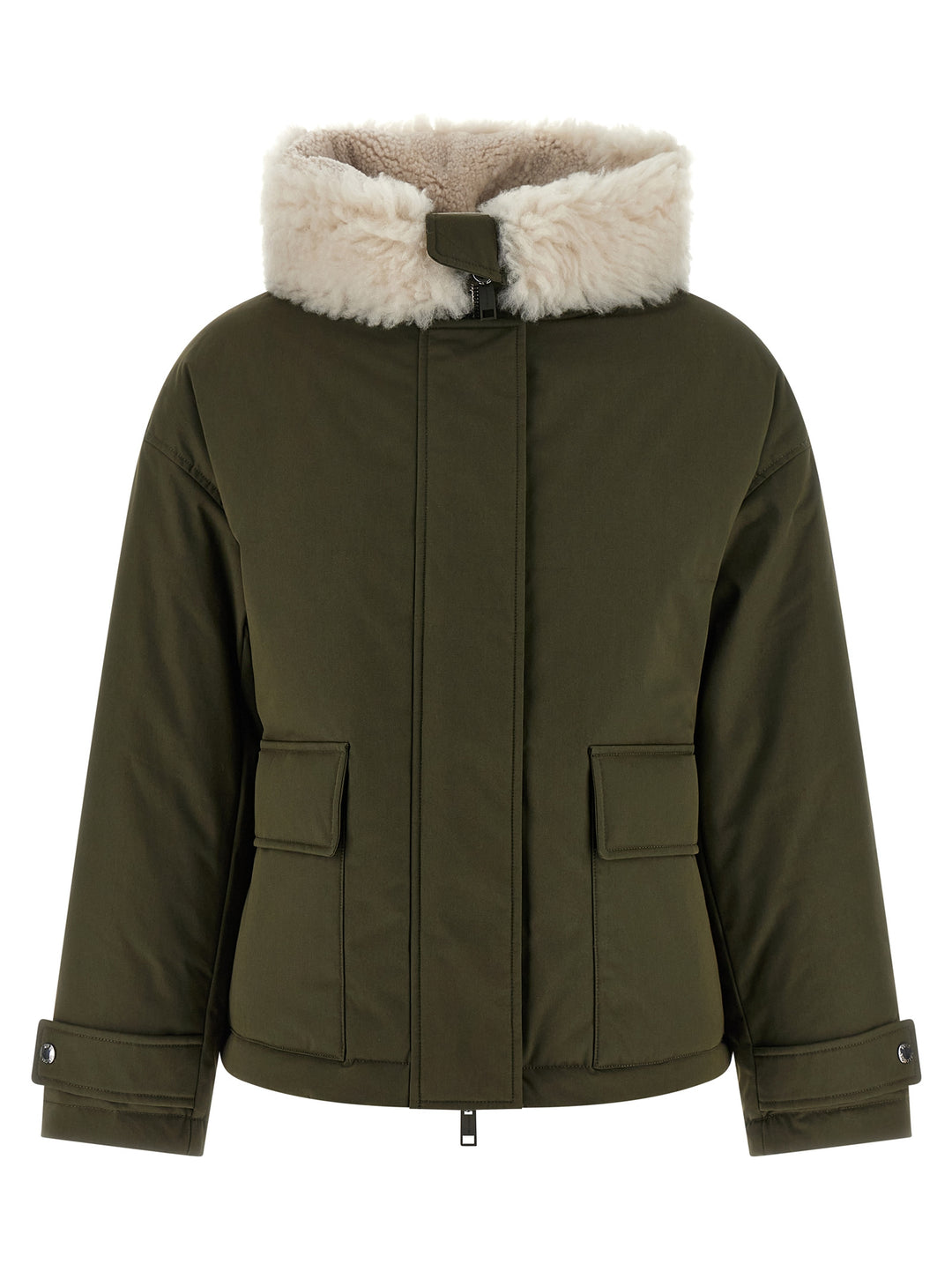 Army Yves Salomon Merino Shearling Hooded Parka Puffer Jackets - Green | 9b35daf9cc454b7922b7f941aacf99ef98eec2b2