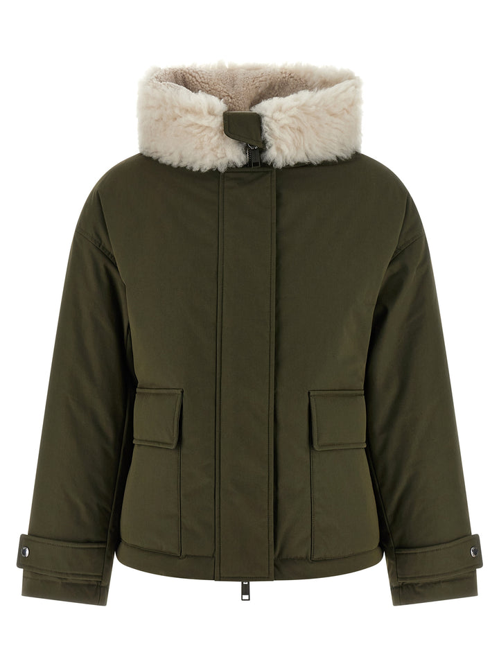 Army Yves Salomon Merino Shearling Hooded Parka Puffer Jackets - Green | 9b35daf9cc454b7922b7f941aacf99ef98eec2b2