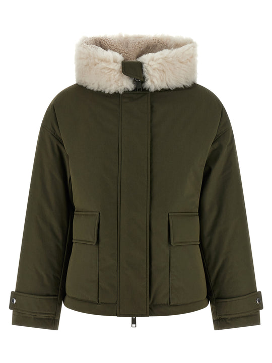 Merino Shearling Hooded Parka Puffer Jackets Green