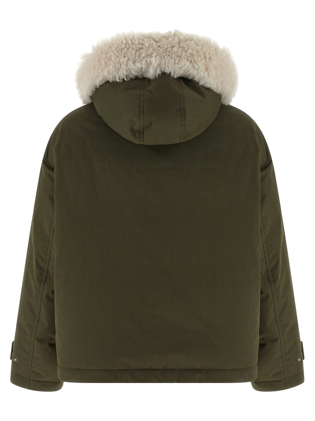 Army Yves Salomon Merino Shearling Hooded Parka Puffer Jackets - Green | 61aefdd0d054b0b80a3419cf22a404f8cfd639fe