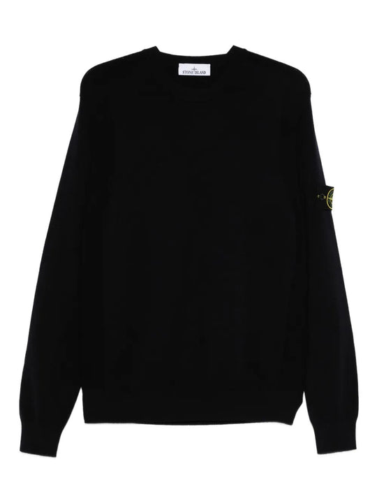 Stretch Wool Crewneck Sweater With Reverse Stitch Details