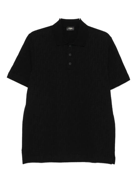 Black Ff Piquet Jacquard Polo Shirt