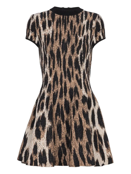 A-Line Leopard Print Jacquard Dress