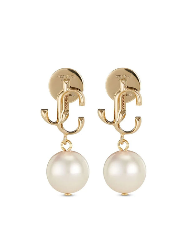 Gold-Finish Metal Jc Pearl Stud Earrings