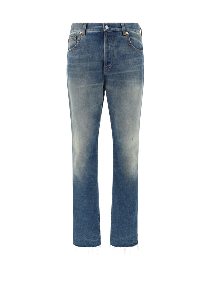 Cotton jeans with logoed label