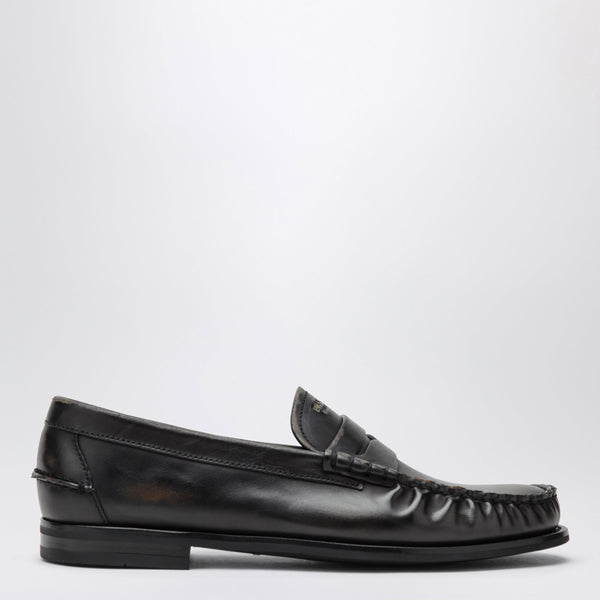Black/Cognac Aged Leather Loafers