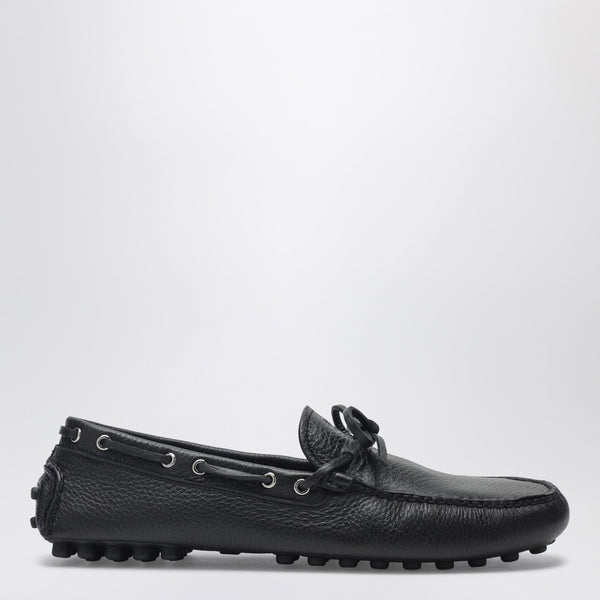 Black Leather Loafers With Strap