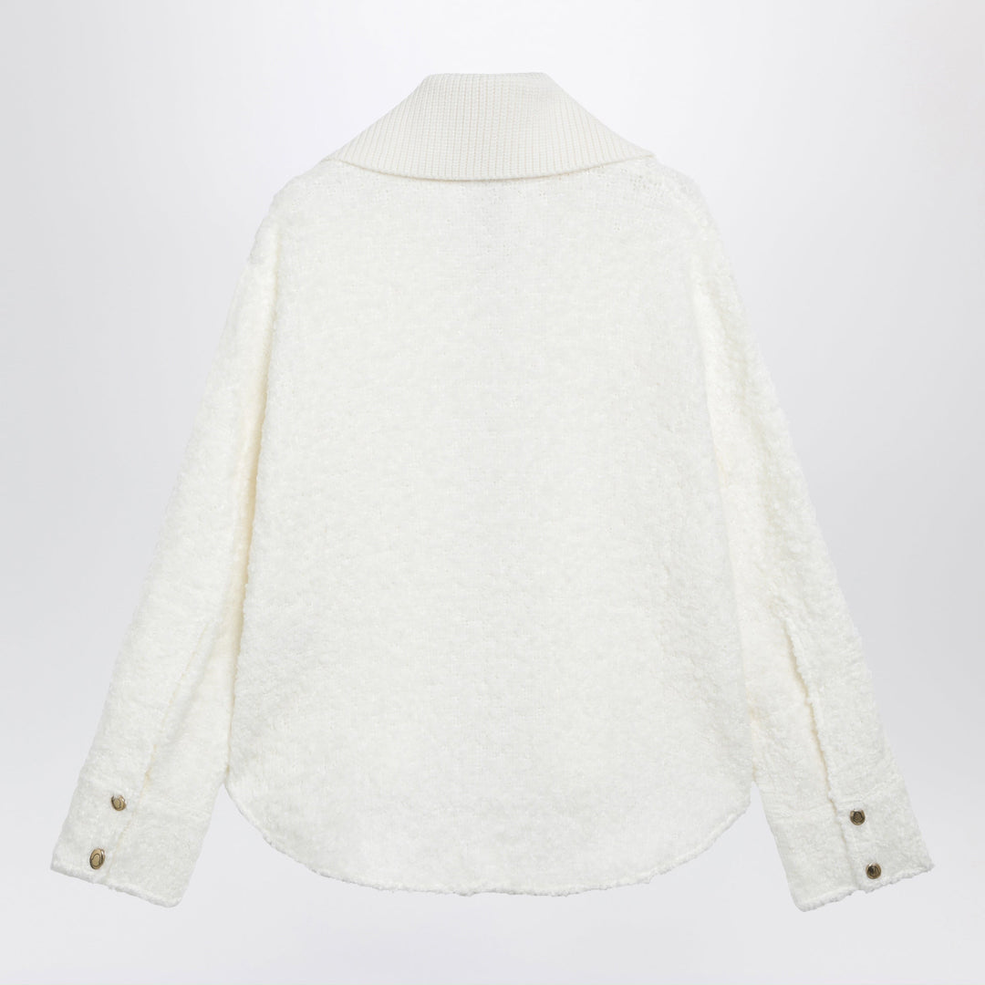 Moncler White Zip-Up Jacket In Bouclé Fabric