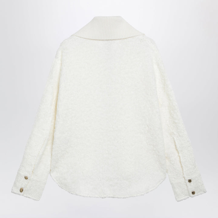 Moncler White Zip-Up Jacket In Bouclé Fabric