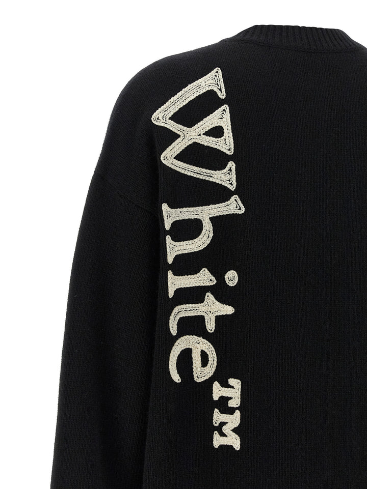 Off-White Vertical Bookish Sweaters and Cardigans - White/Black | 87a4a4d018ae81c7e86de7132a575f5bf24d1283