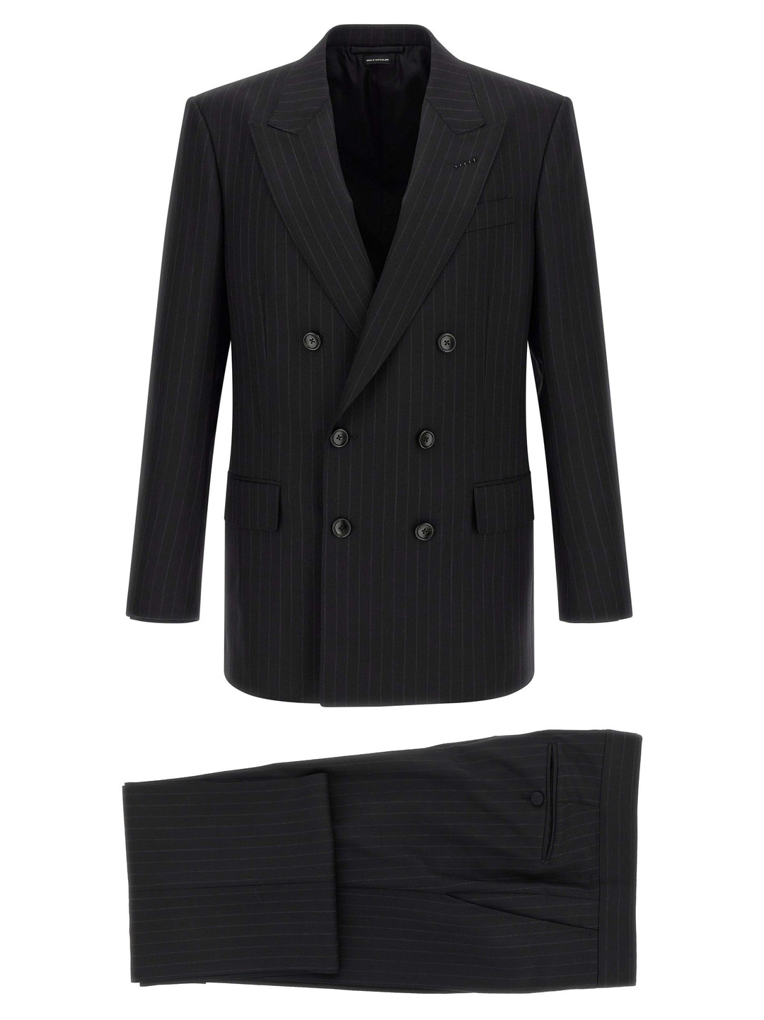 Tom Ford Pinstriped Double-Breasted Dress Suits - Black | a3ca01a1de6cb834a60d45f618a86c13ccce10ff