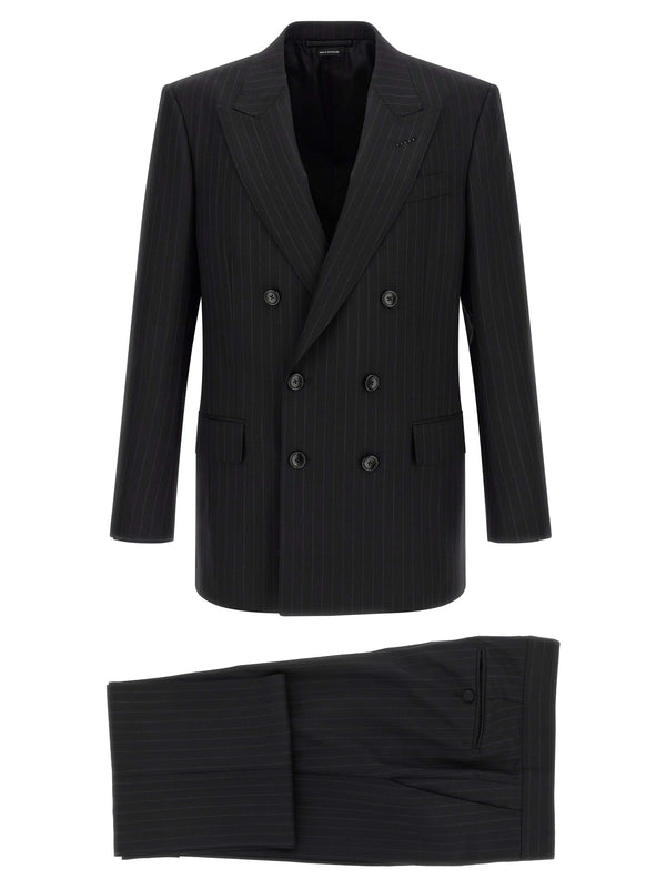 Pinstriped Double-Breasted Dress Suits Black