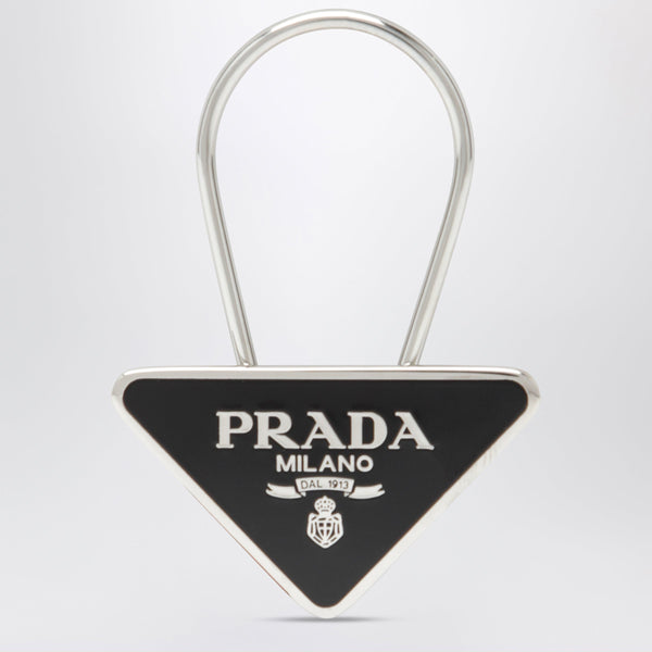 Black/Silver Keyring In Enamelled Metal