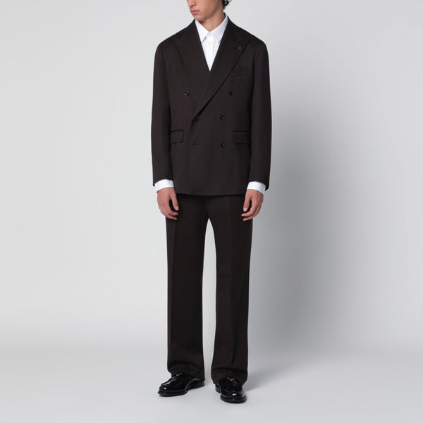 Brown Double-Breasted Suit In Wool
