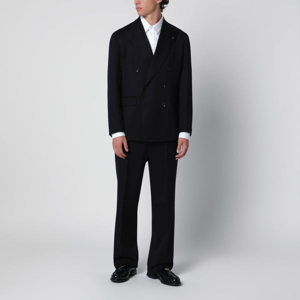 Black Double-Breasted Wool Suit