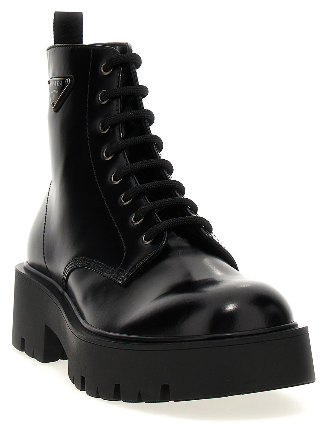 Prada Logo Brushed Leather Ankle Boots Boots and Ankle Boots - Black | a1d1981dfc6e3573547af96e7bd3472844cd9c50
