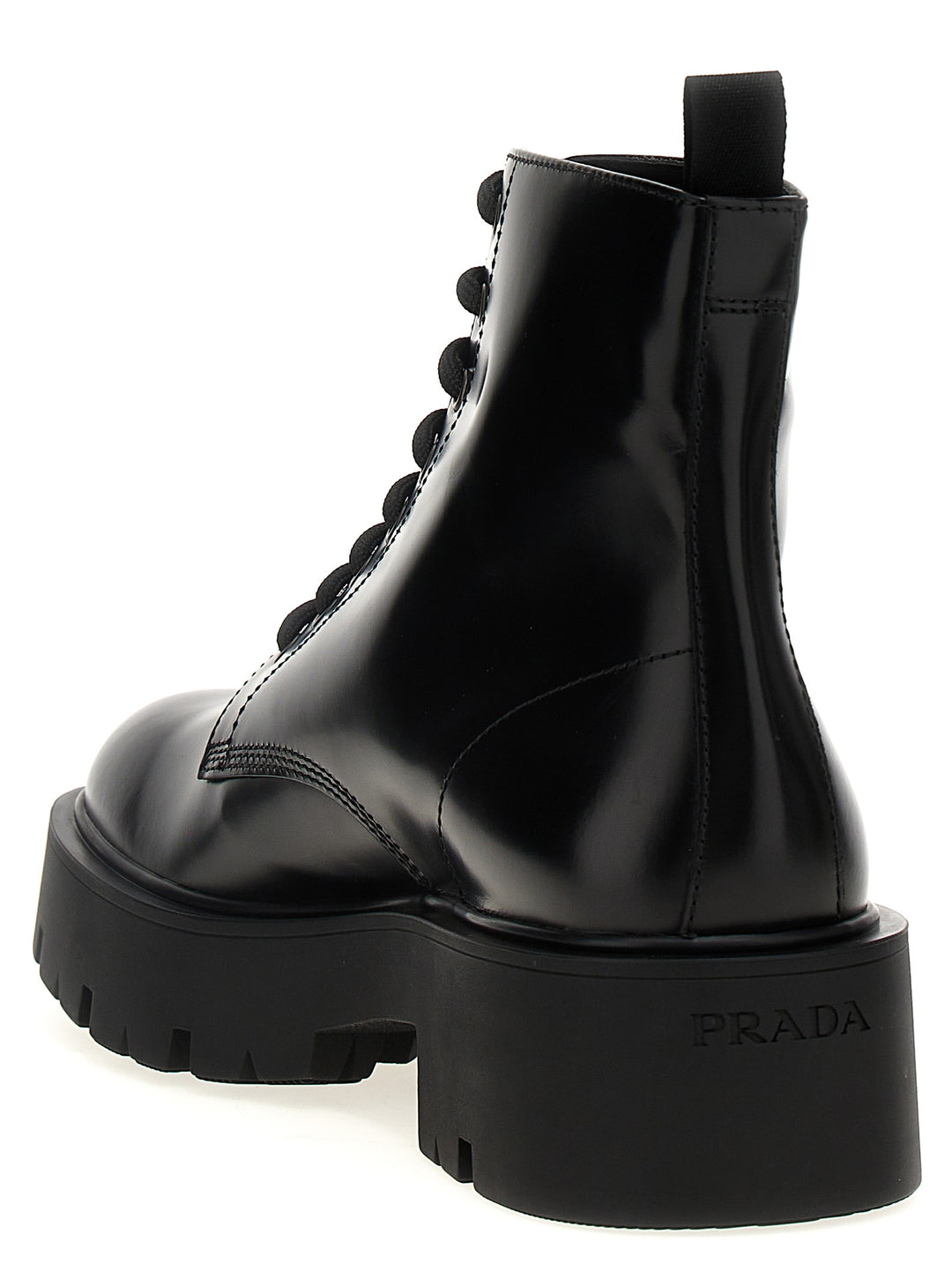 Prada Logo Brushed Leather Ankle Boots Boots and Ankle Boots - Black | 123029a90f4770b172995a21a43b7adc3489b7e4