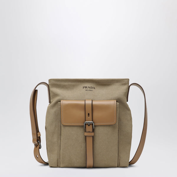 Route Crossbody Bag In Canvas And Khaki Leather