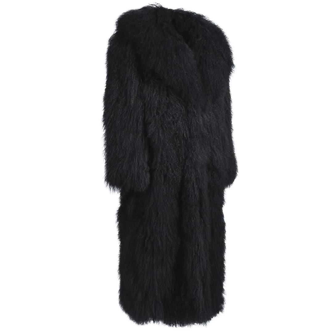 Rouselin Black Coat in Lambskin Fur