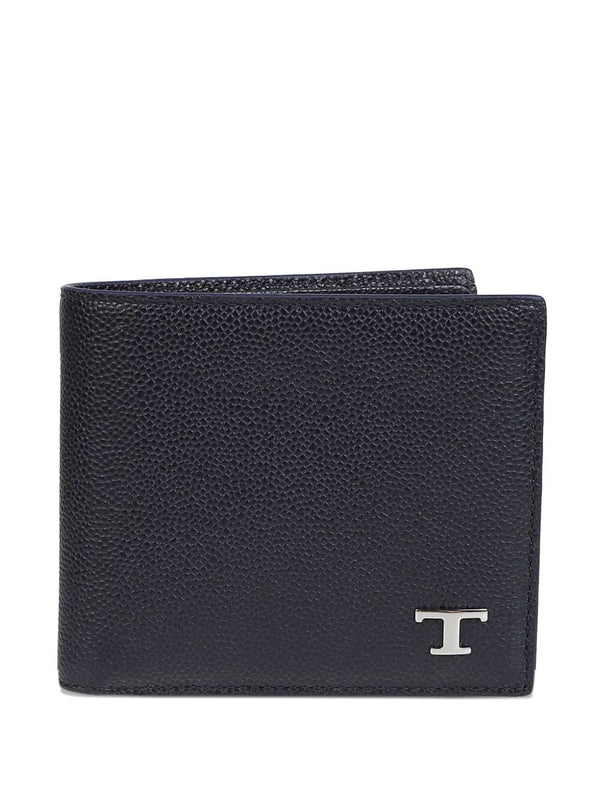 Bi-Fold Leather Wallet With Metal T Timeless Logo