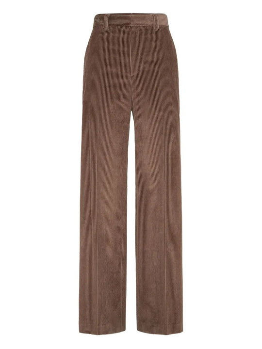 Cotton Corduroy Loose Trousers With Monili