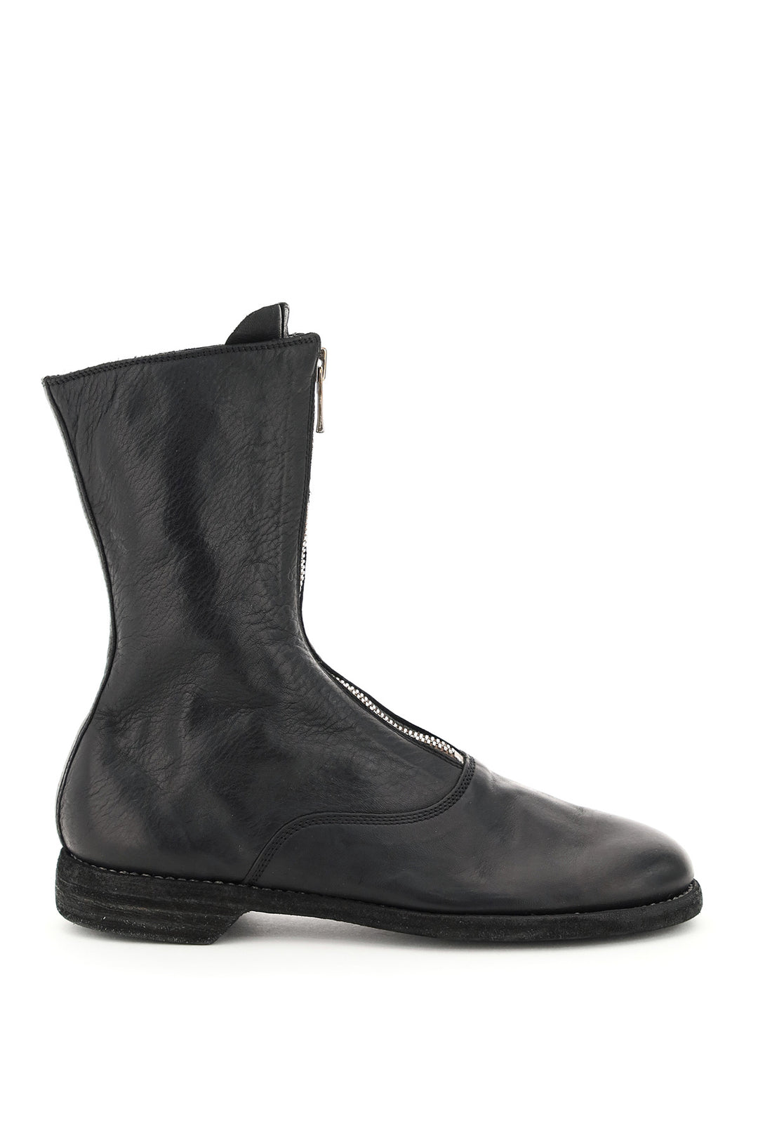 Front Zip Leather Ankle Boots