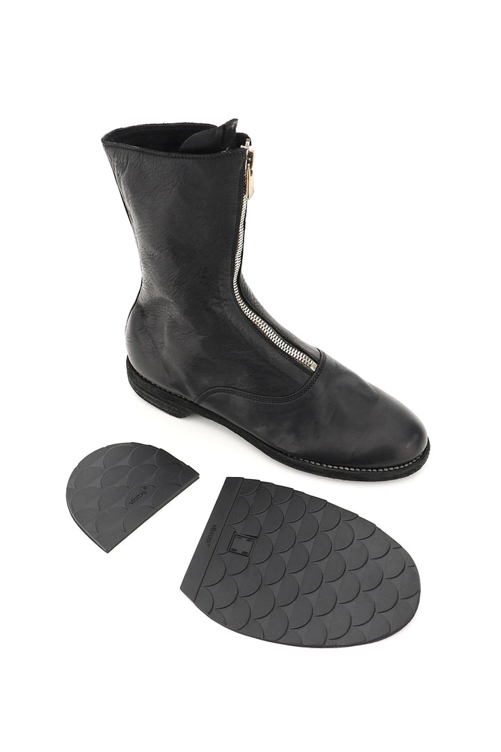 Front Zip Leather Ankle Boots