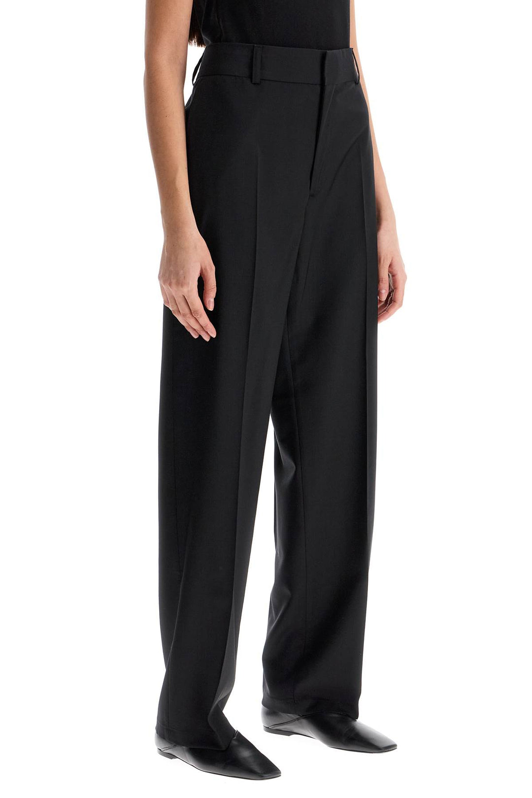 High Waisted Black Wool Dress Pants Regular Fit