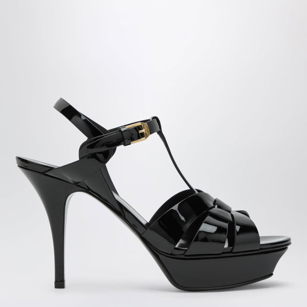 Tribute Platform Sandals In Black Patent Leather