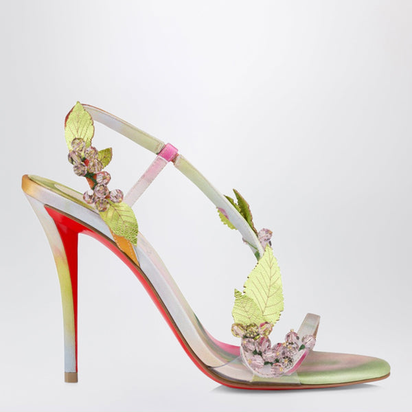 Fruit Pink Sandals In Multicoloured Botanical-Print Satin Crêpe