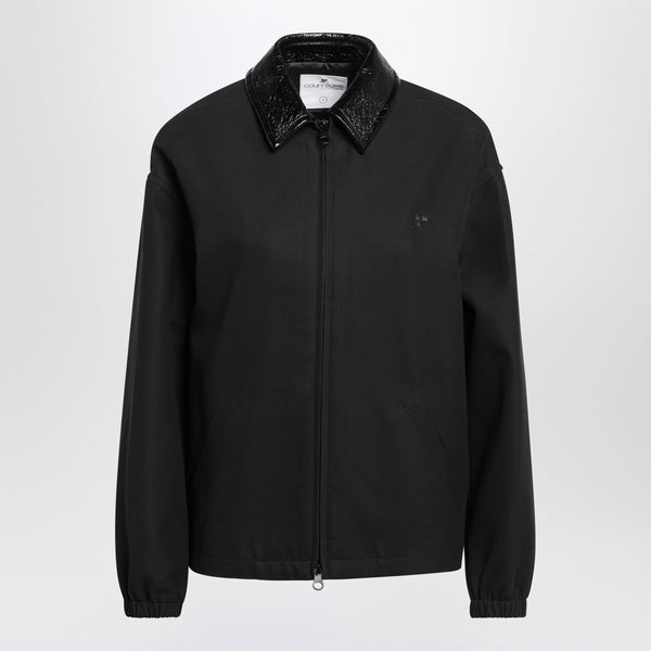 Black Bomber Jacket In Cotton With Vinyl Collar