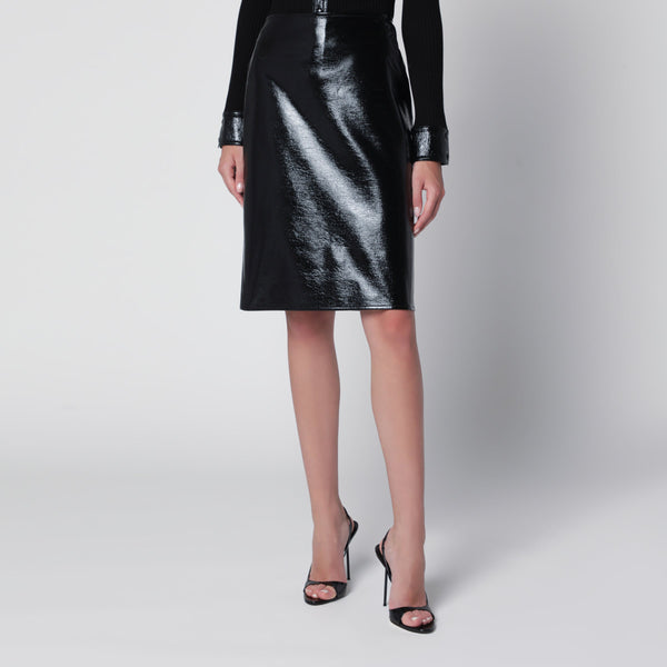 Knee-Length Lined Vinyl Skirt In Black